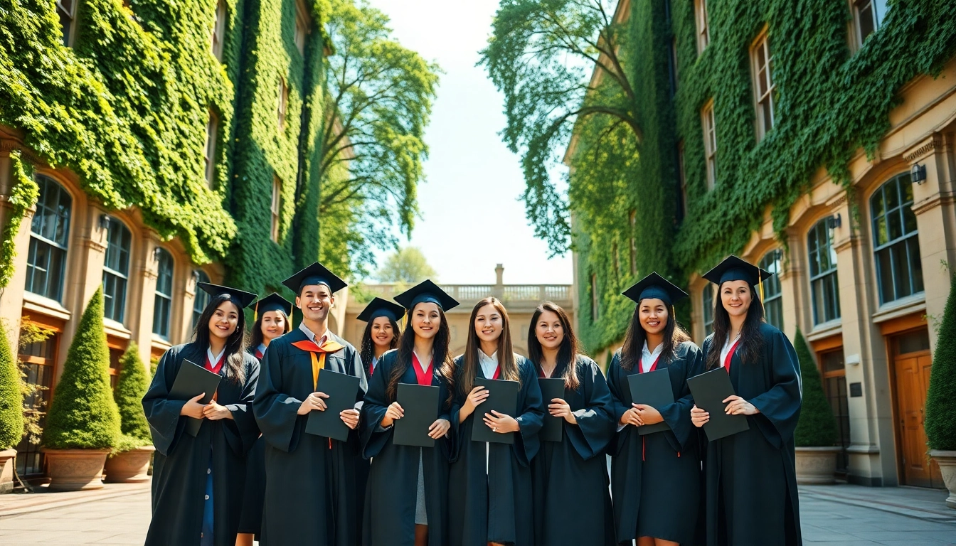 Celebrate graduates with original UK degrees in a picturesque university courtyard.