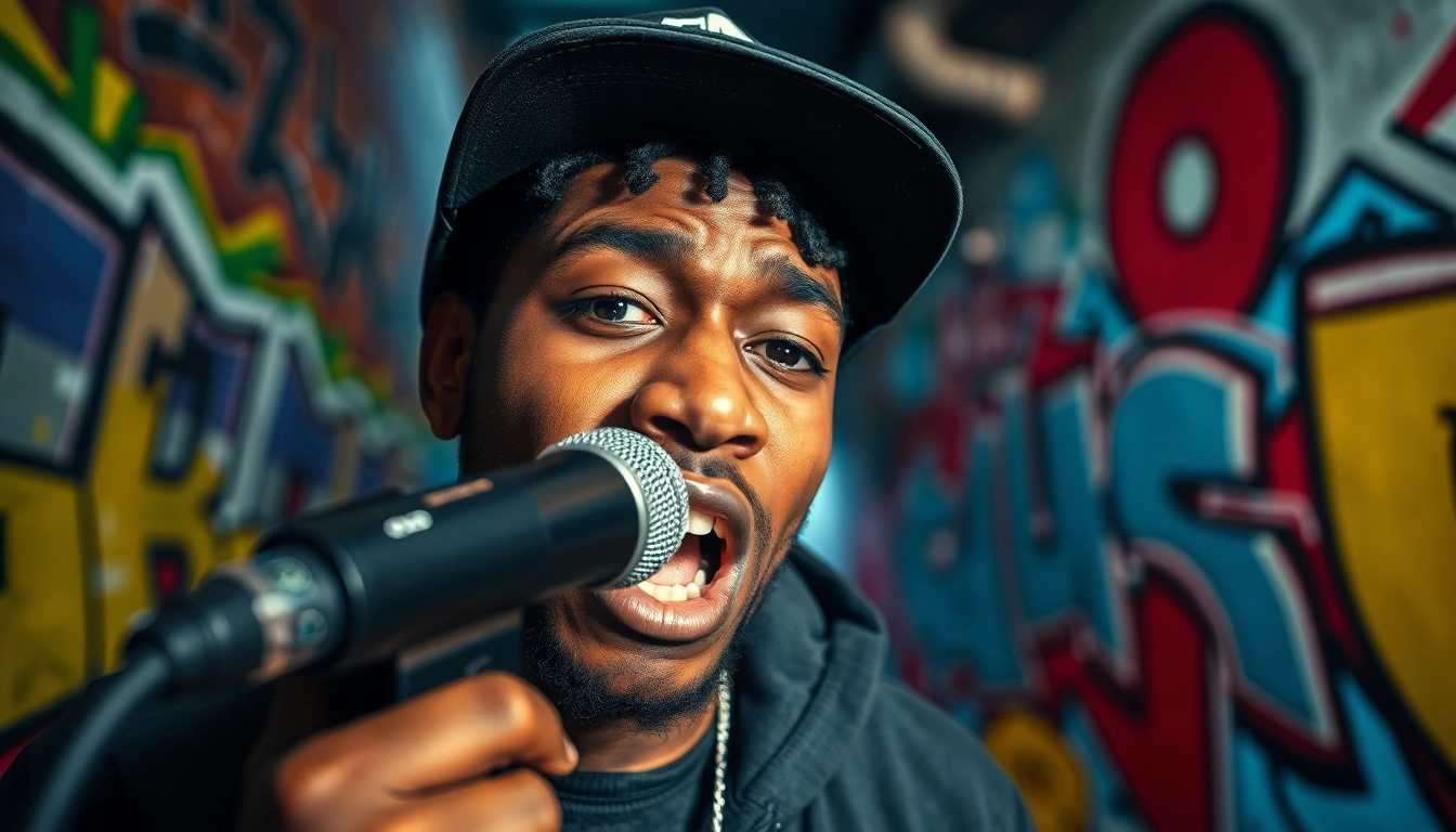 BigMay202 interviews showcasing his energetic performance in a vibrant urban setting.