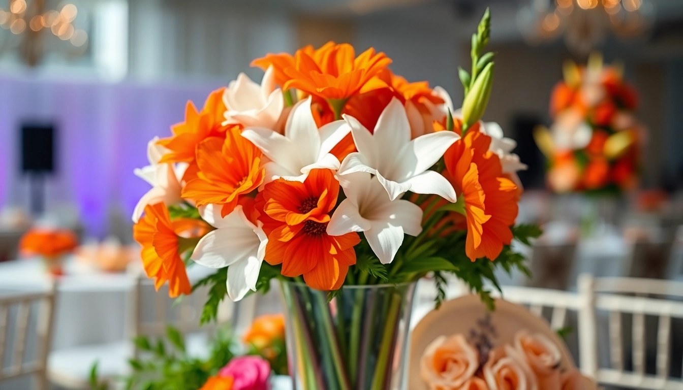 Elegant floral arrangement representing an Orange County event florist showcasing vibrant blooms for celebrations.