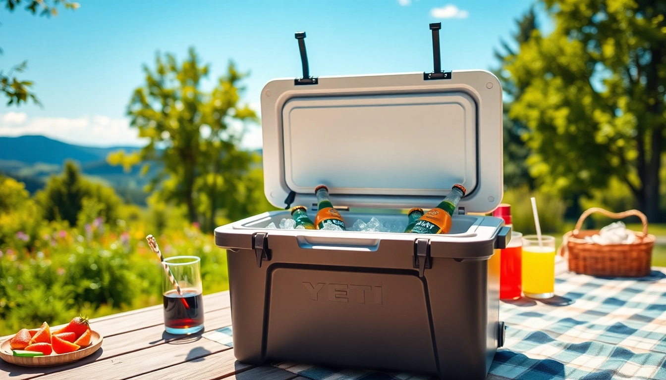 Enjoying a Yeti cooler alternative on a picnic table filled with drinks and snacks
