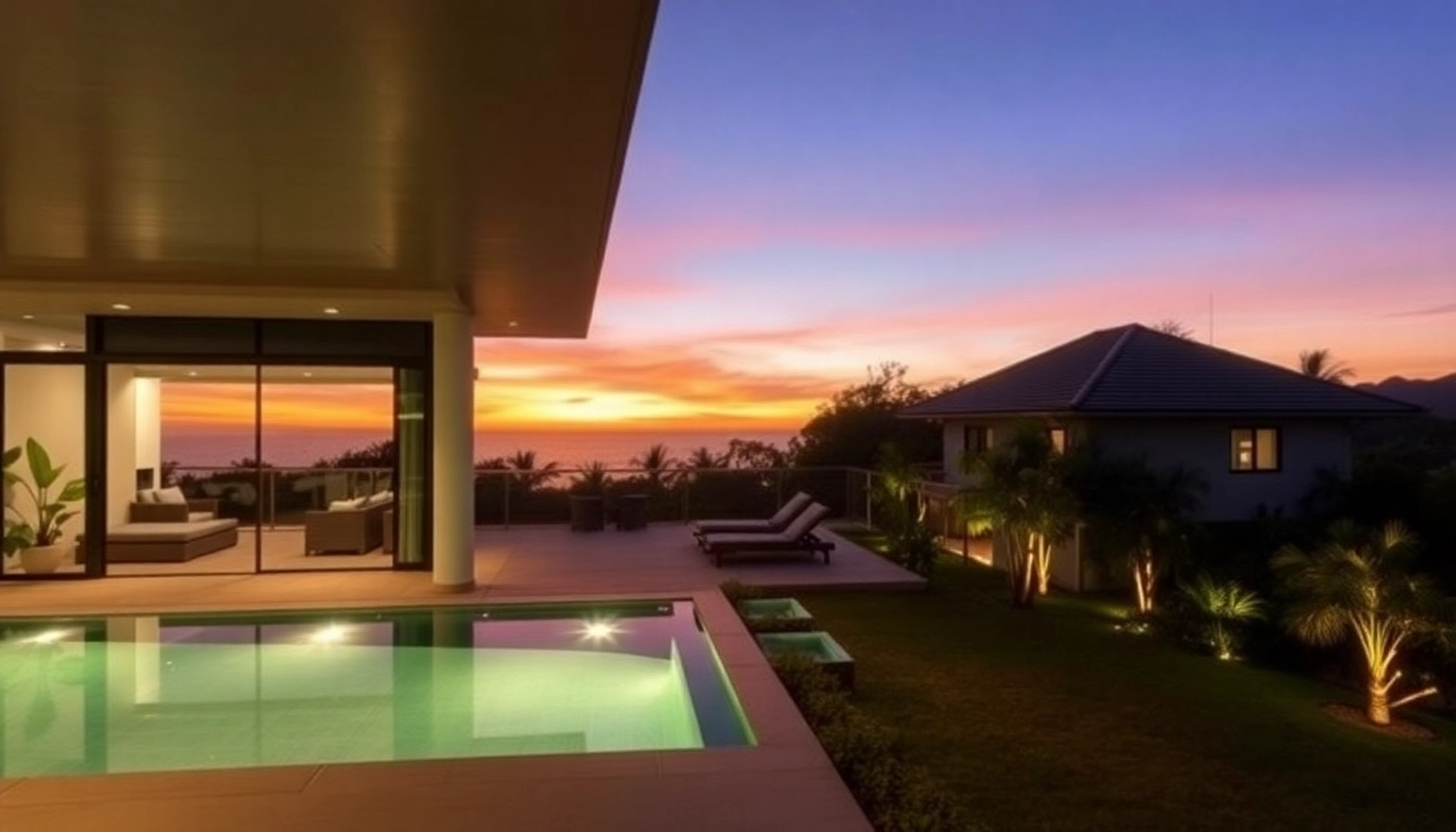 Stunning luxury villa showcasing real estate phuket's elegance and beauty at sunset.