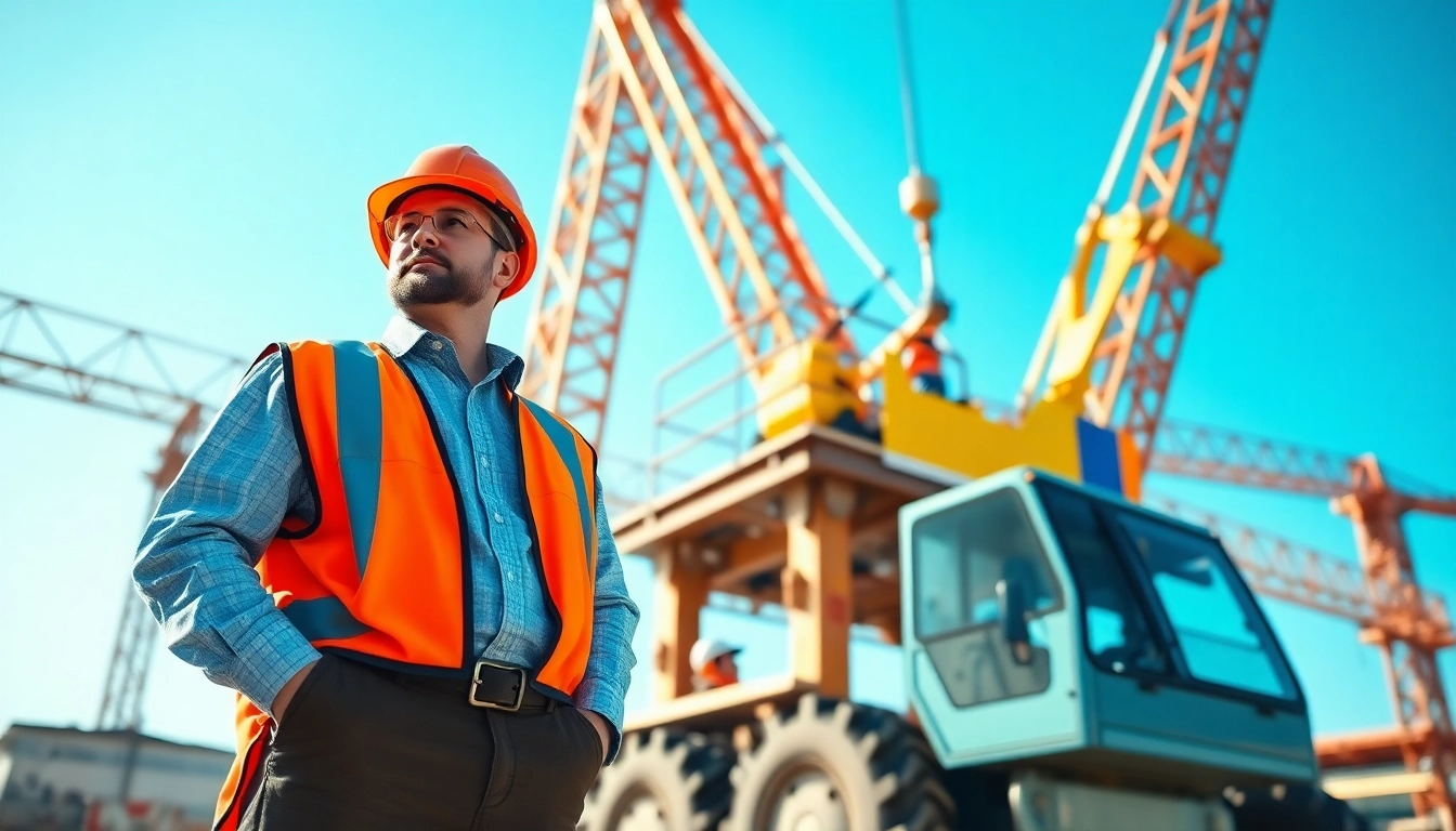 Review NVQ Level 4 Crane supervisor answers at a construction site showcasing a professional in action.