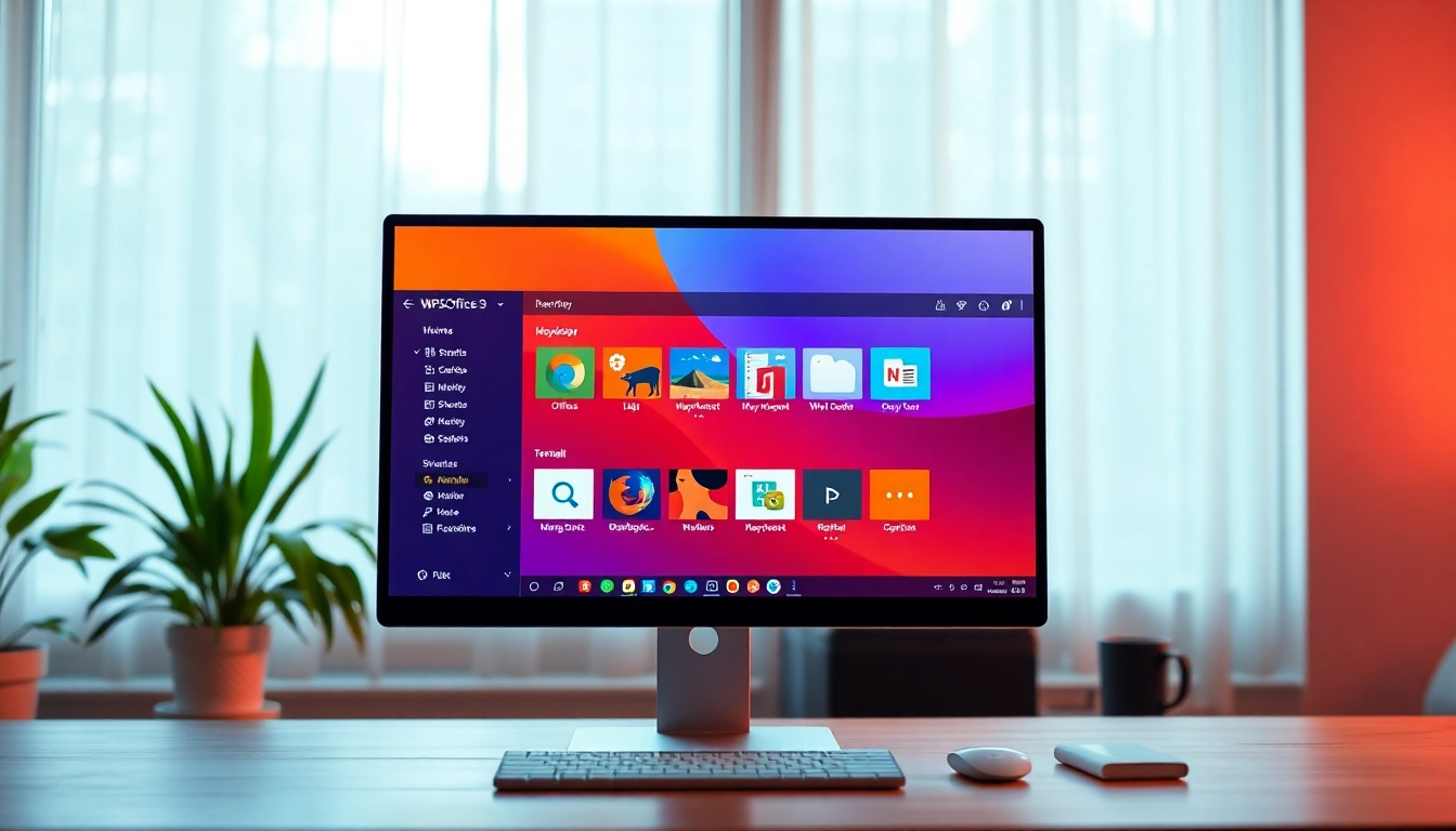 View WPS Office下载 interface showcasing vibrant features on a modern computer setup.