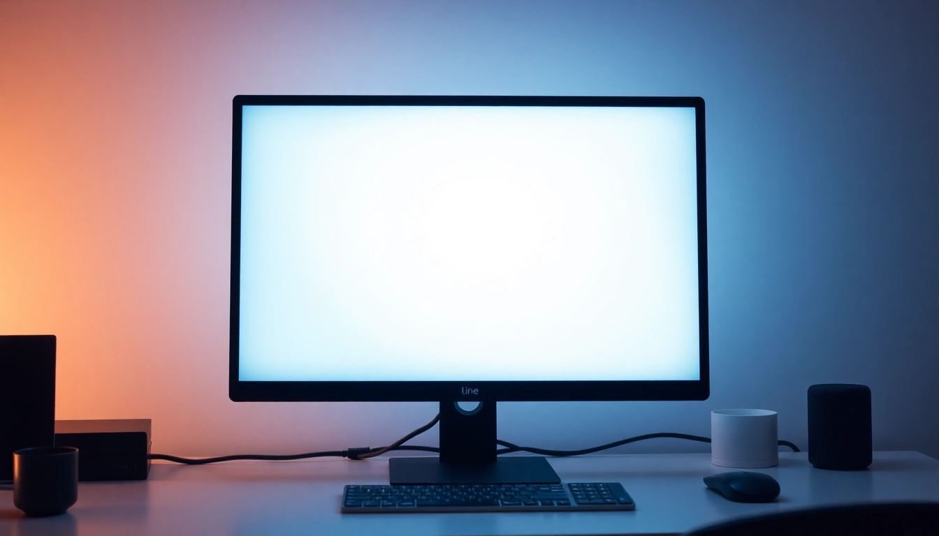 Showcase the line電腦版官方下載 interface on a computer screen amidst a modern workspace.