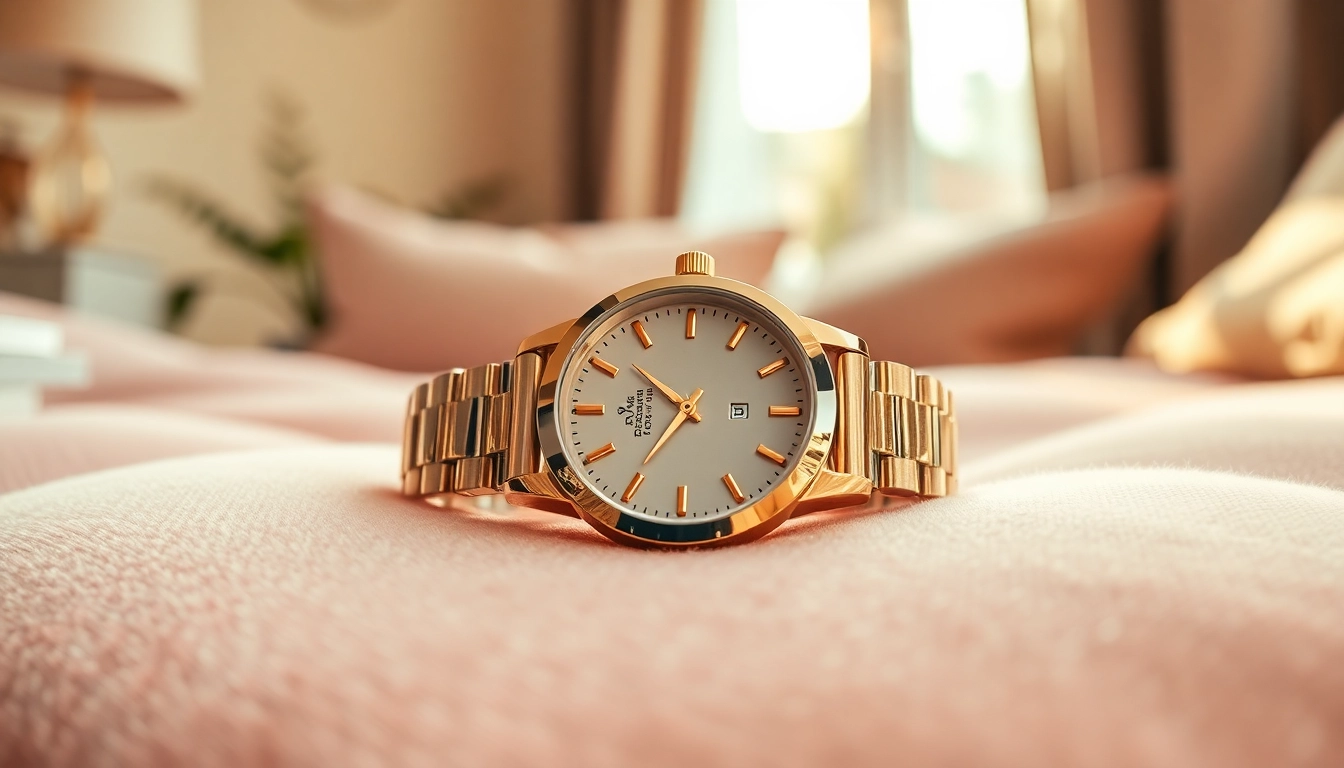 Damen Armbanduhr stilvoll präsentieren auf samtiger Oberfläche mit elegantem Design.