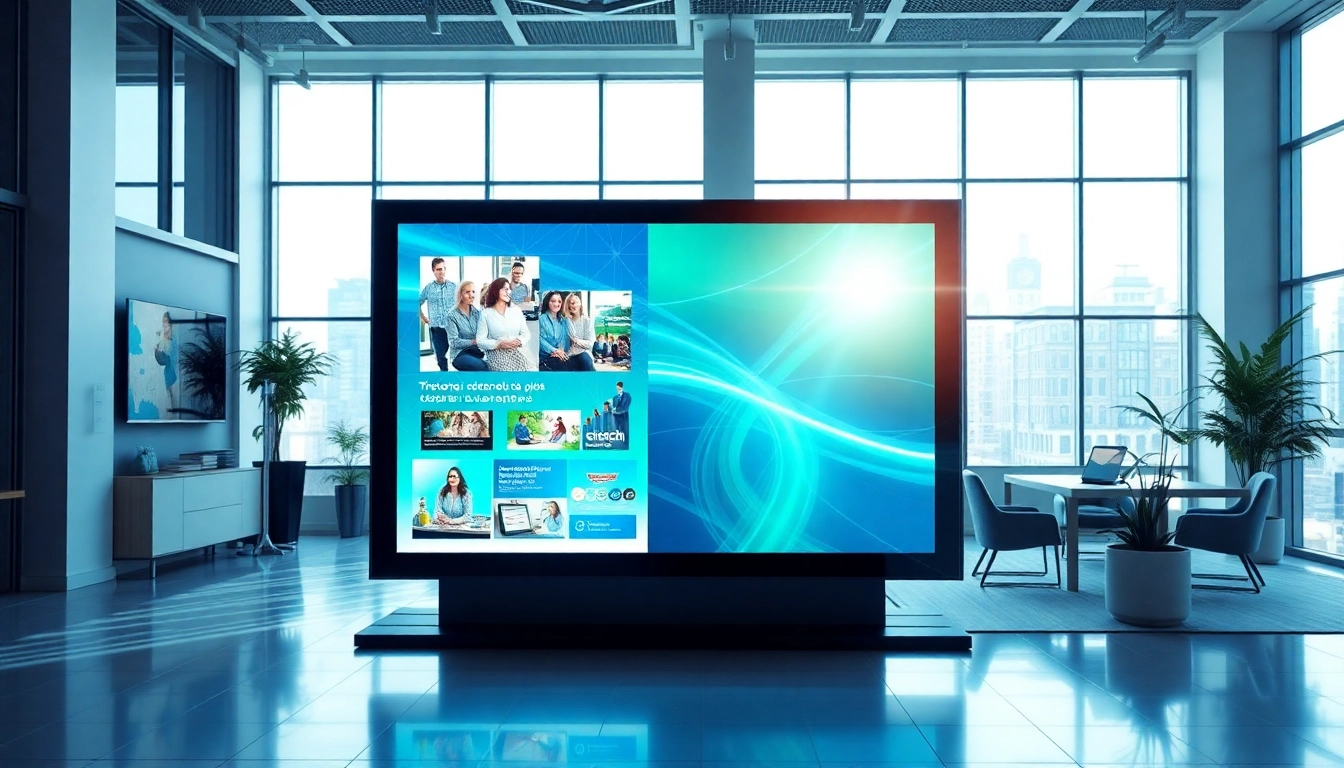 Engaging digital signage display in a professional office setting showcasing vibrant content.