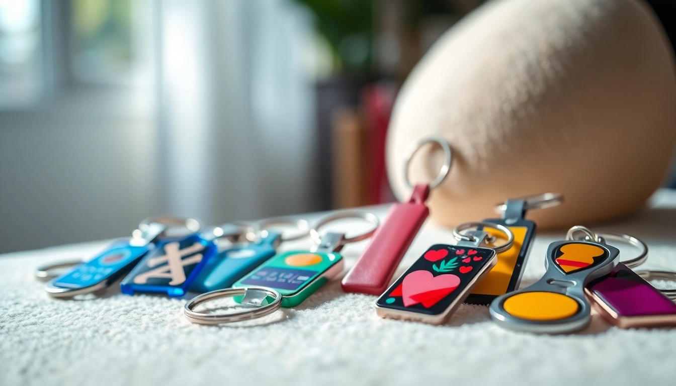 Showcasing attractive keychain custom designs in a vibrant display on a textured surface.