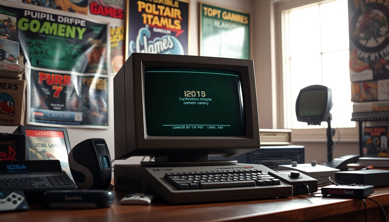 Download dos games seamlessly with a nostalgic depiction of retro gaming setup on display.