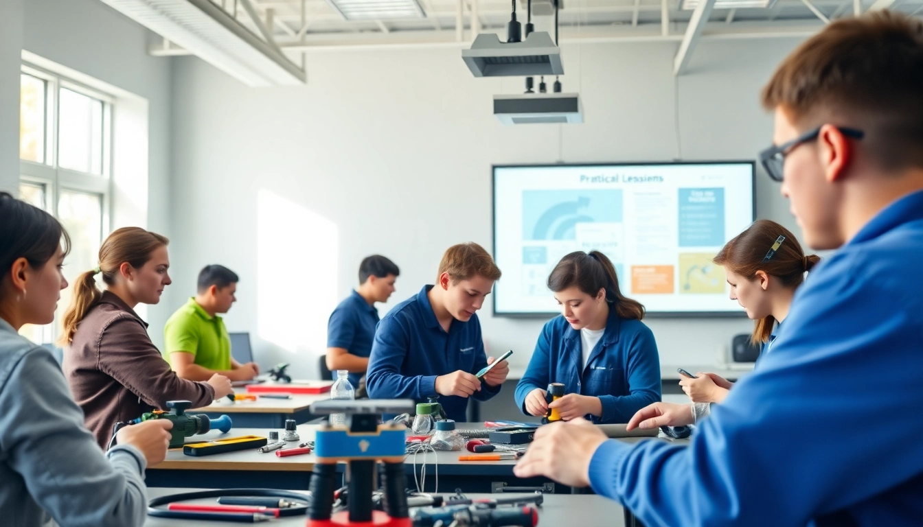 Students actively learning at a trade school in Tennessee, showcasing hands-on engagement and collaboration.
