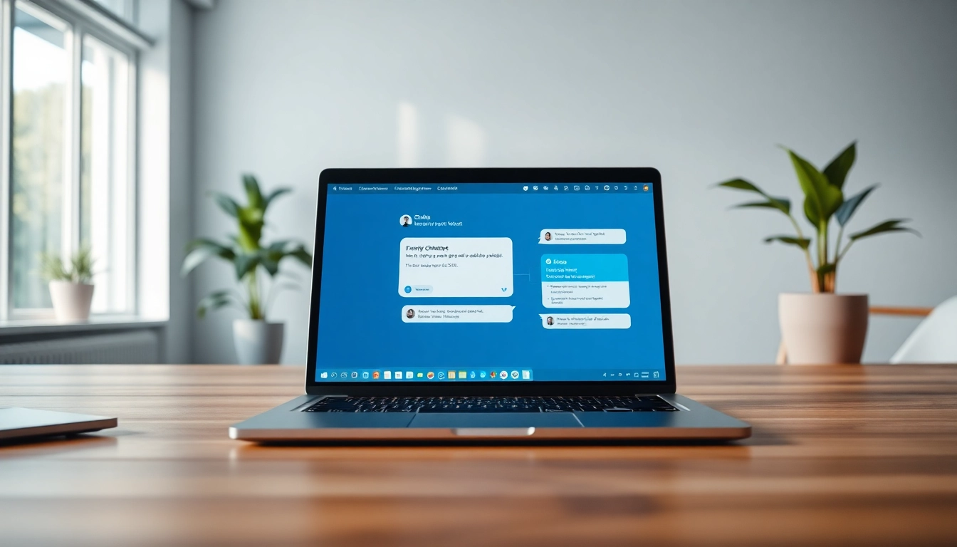 Engaging chatgpt chatbot interface on a laptop, showcasing innovative design in a modern workspace.
