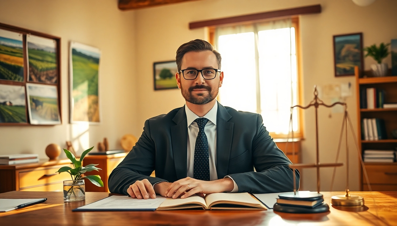 Engaging scene of an agriculture lawyer advising clients in a rural office.