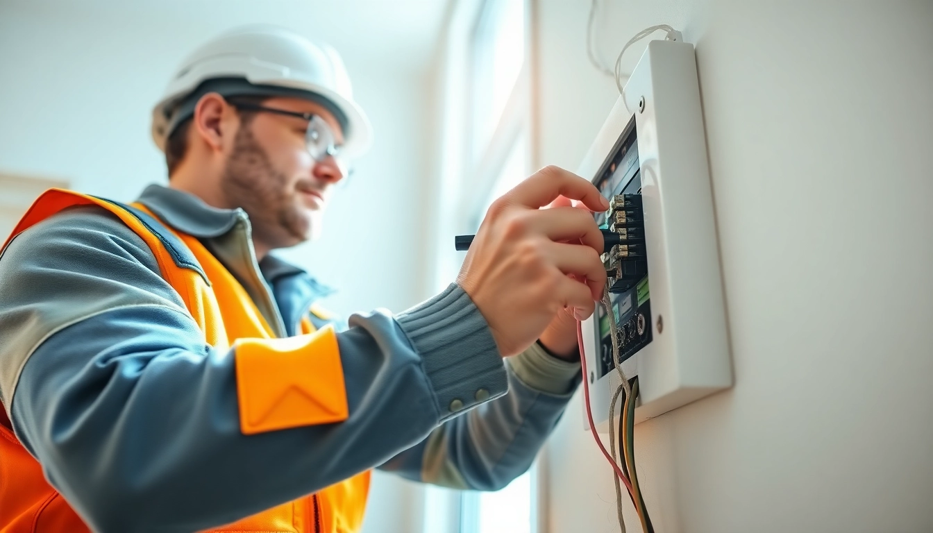 Expertly installing electrical service connections, showcasing a skilled electrician at work.