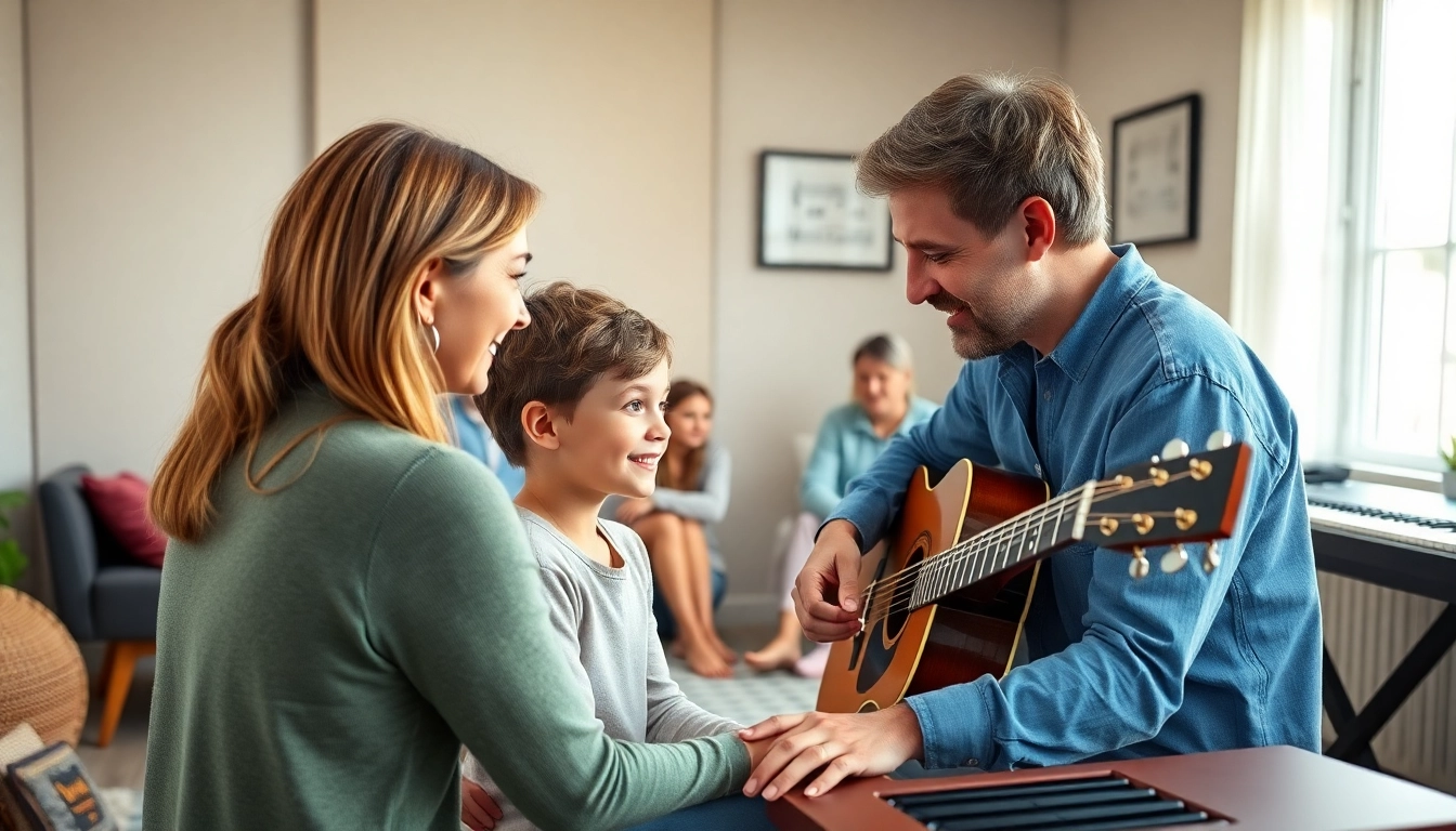 Engaging session in Musiktherapie showcasing a therapist interacting with clients.