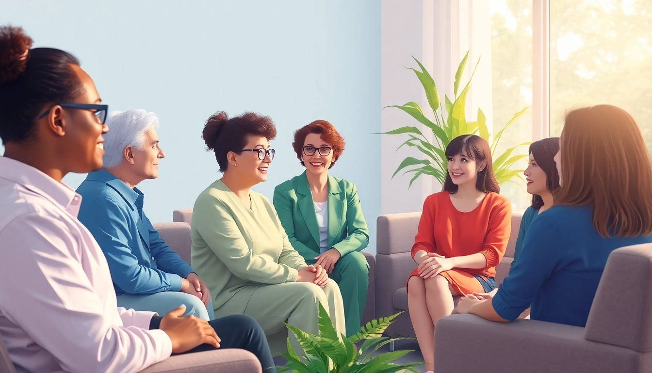 Individuals dealing with grief gathered in a supportive environment for healing and conversation.