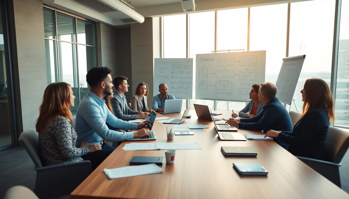 Crisis management consultant leading a collaborative strategy session in a bright office space.