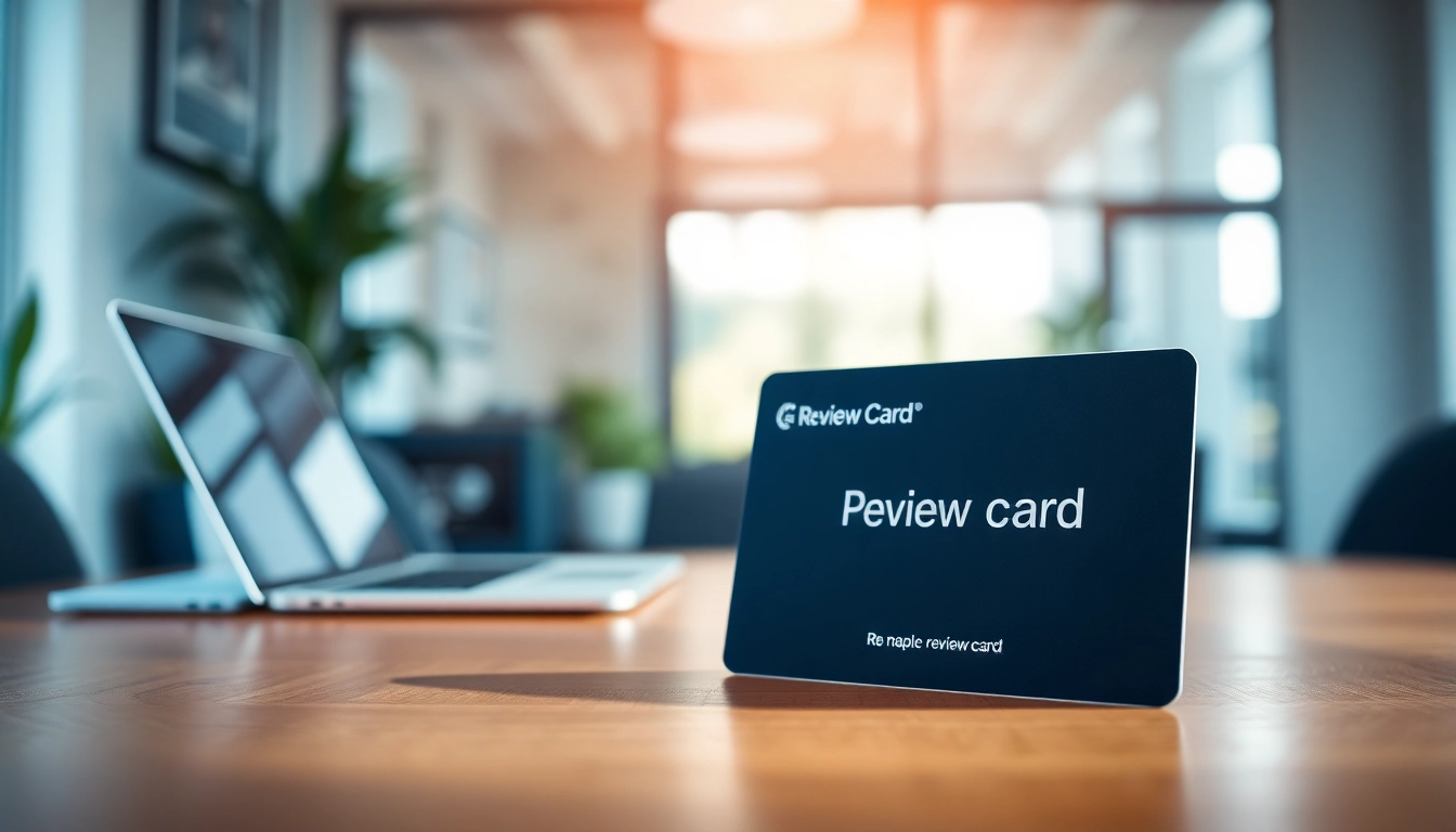 Showcasing reviewcardsgoogle on a modern NFC-enabled review card in a professional setting.