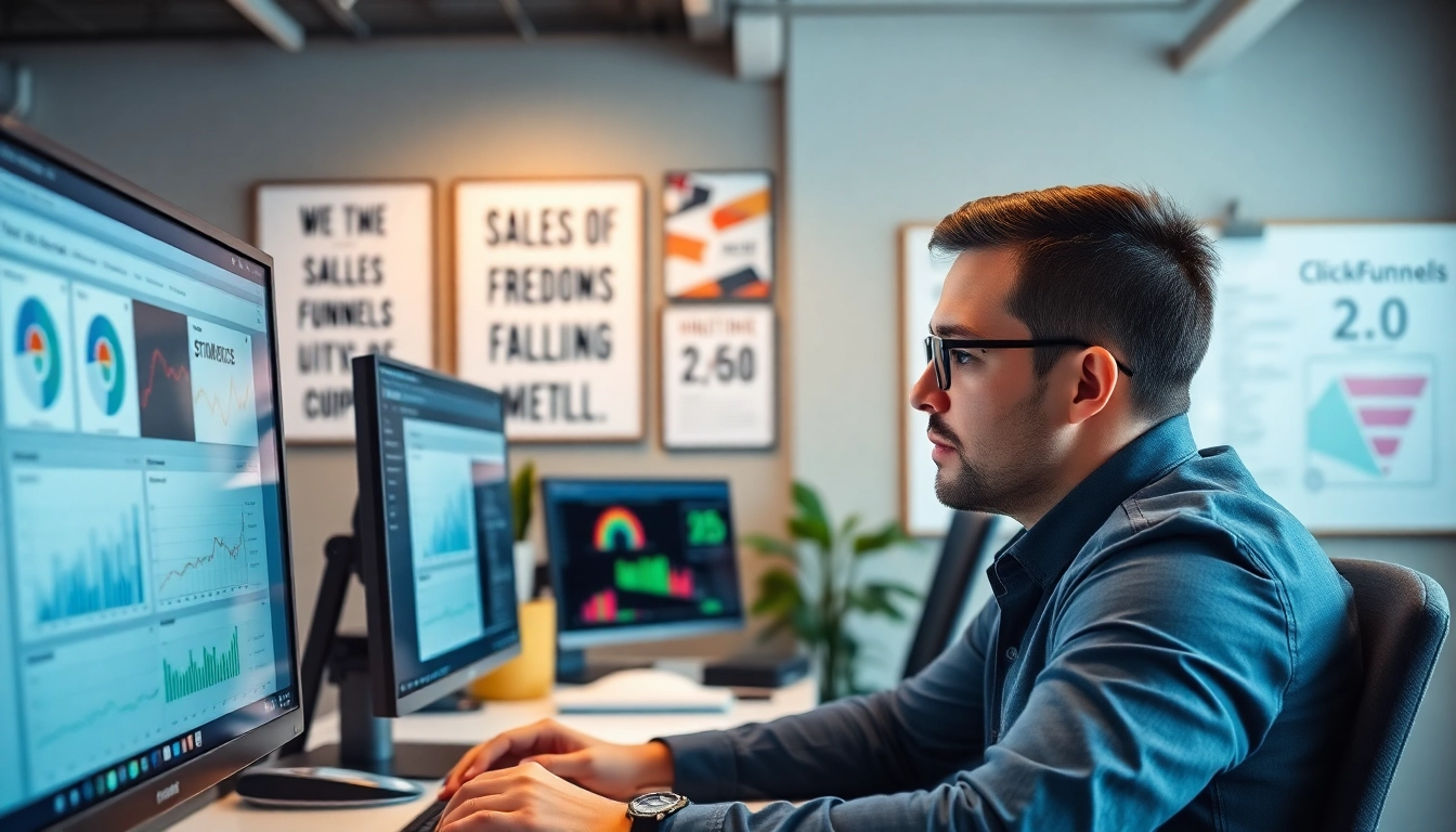 Maximize conversions using ClickFunnels 2.0 while analyzing sales strategies in a modern office.