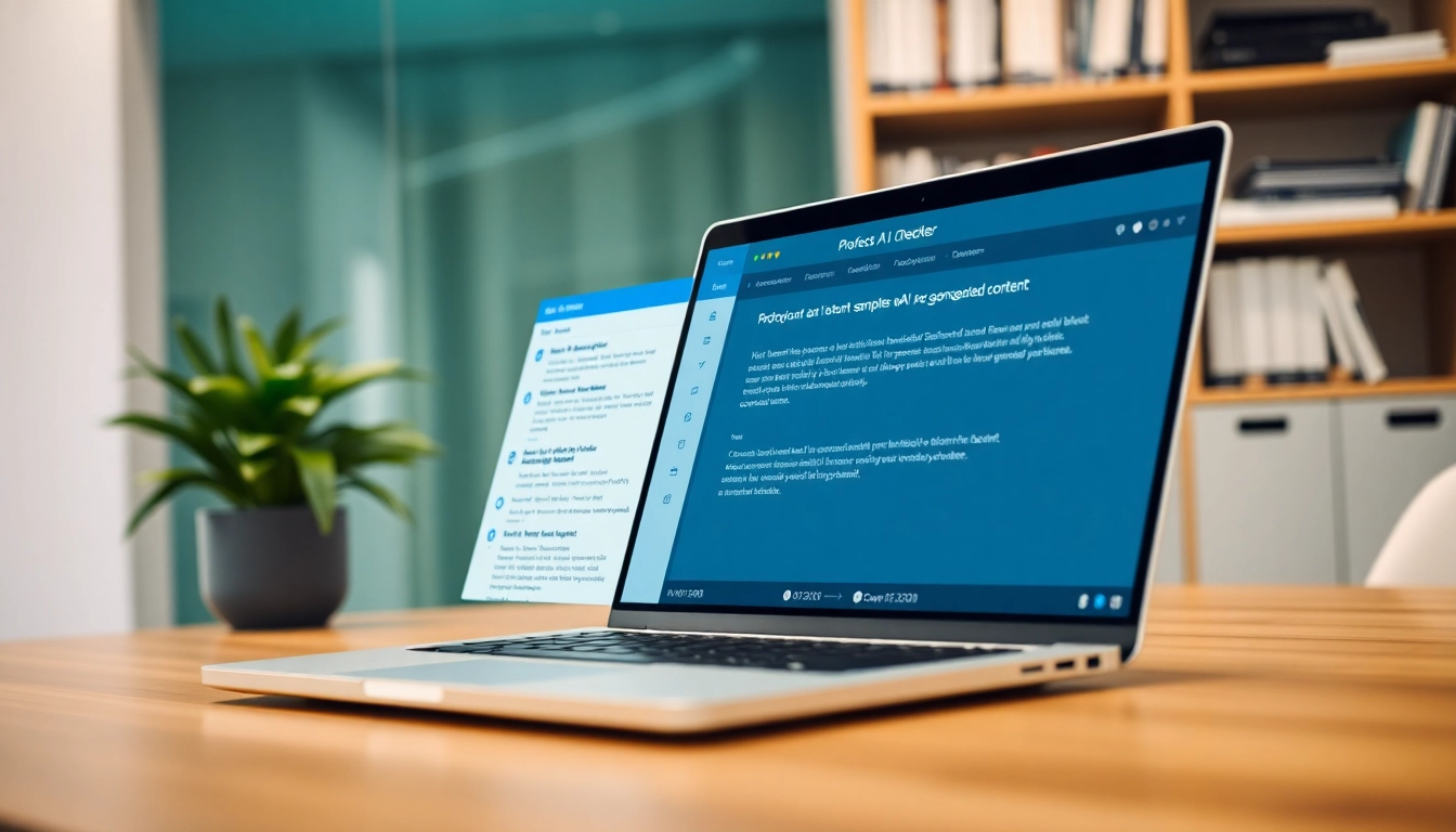 Analyze text for authenticity with this ai checker tool in a modern office.