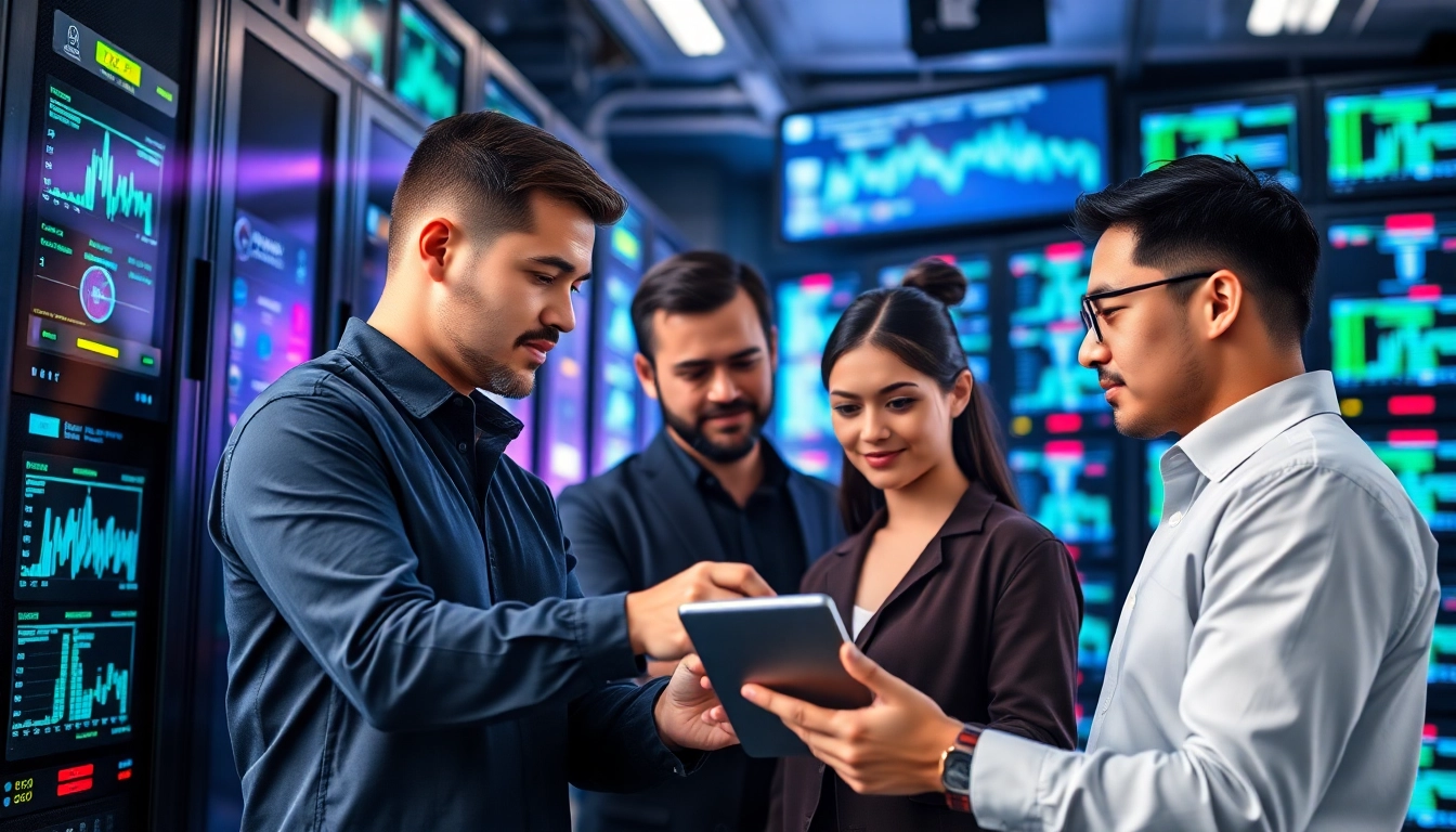 Engineers enhancing Cloud infrastructure and DevOps services in a modern data center setup.