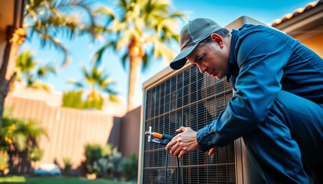 Expert performing ac repair mesa az in a sunny backyard environment with tools.