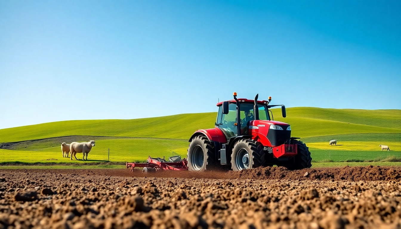 Case-ih Traktor bearbeitet fruchtbares Feld mit grünem Hintergrund.