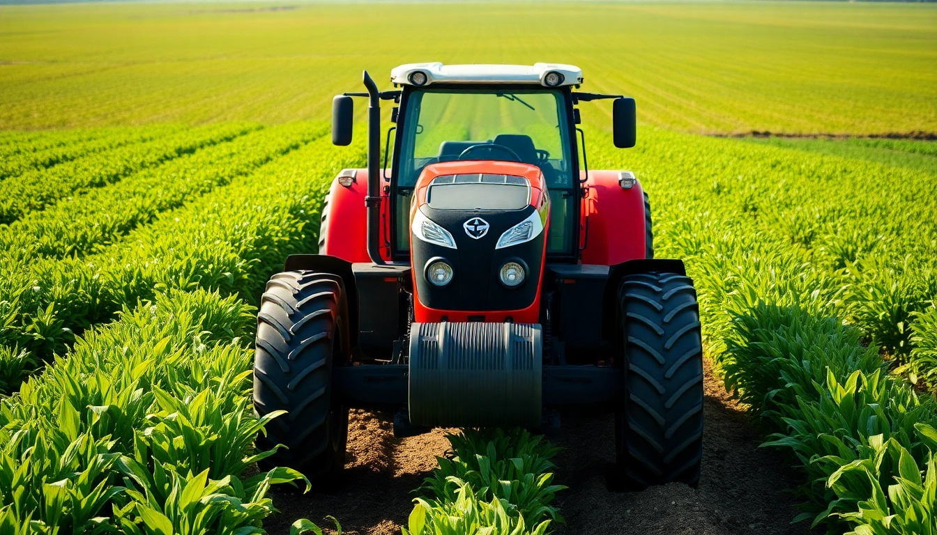Massey Ferguson Traktor fährt über grüne Felder und demonstriert seine Leistung.