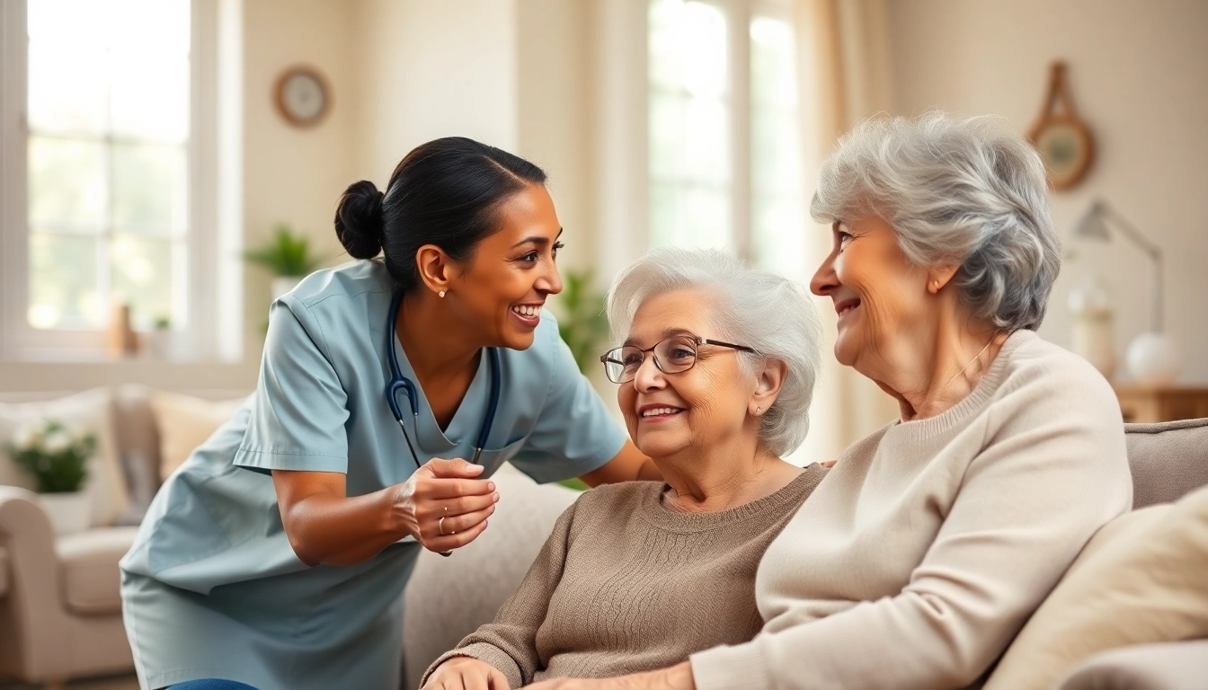 Engaging senior care Austin TX professional caregiver supporting a happy senior woman at home.