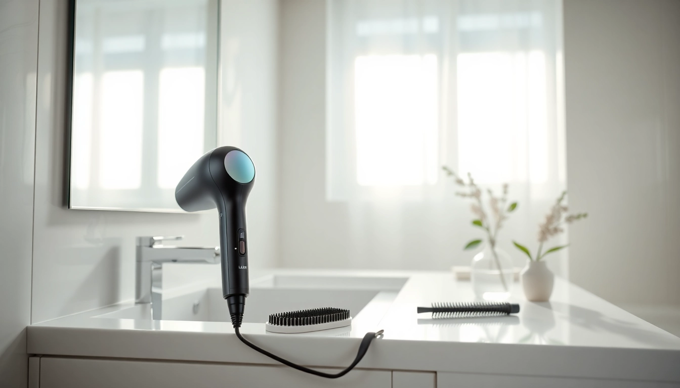 Showcasing the Laifen hair dryer Canada in a chic bathroom setting, highlighting its sleek design and features.