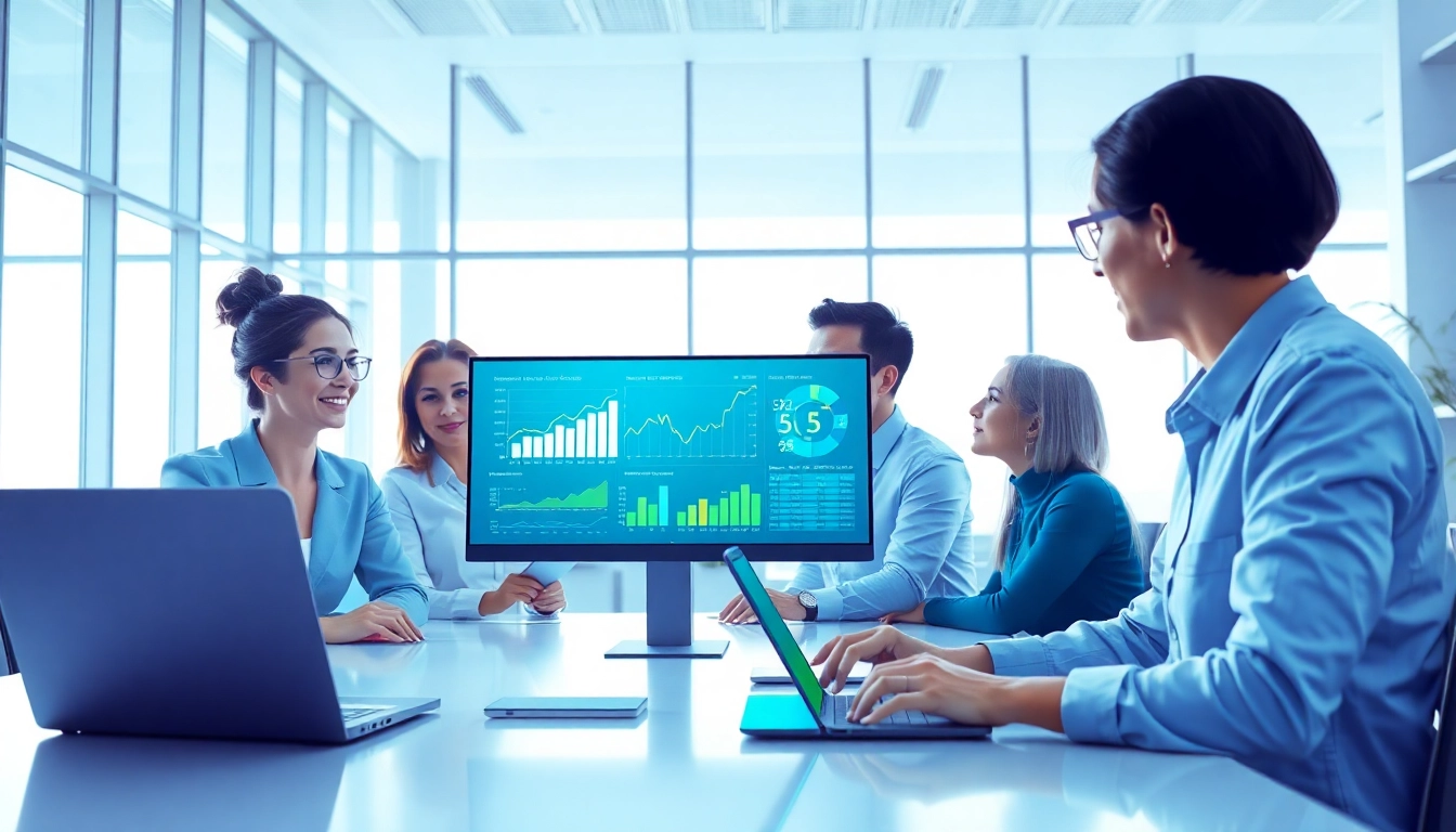 Analyze ai for competitive intelligence with a diverse team in a modern office setting.