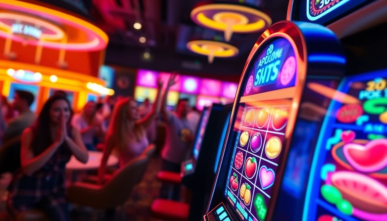 Engaging view of a pgslot machine in a lively casino environment with enthusiastic players.