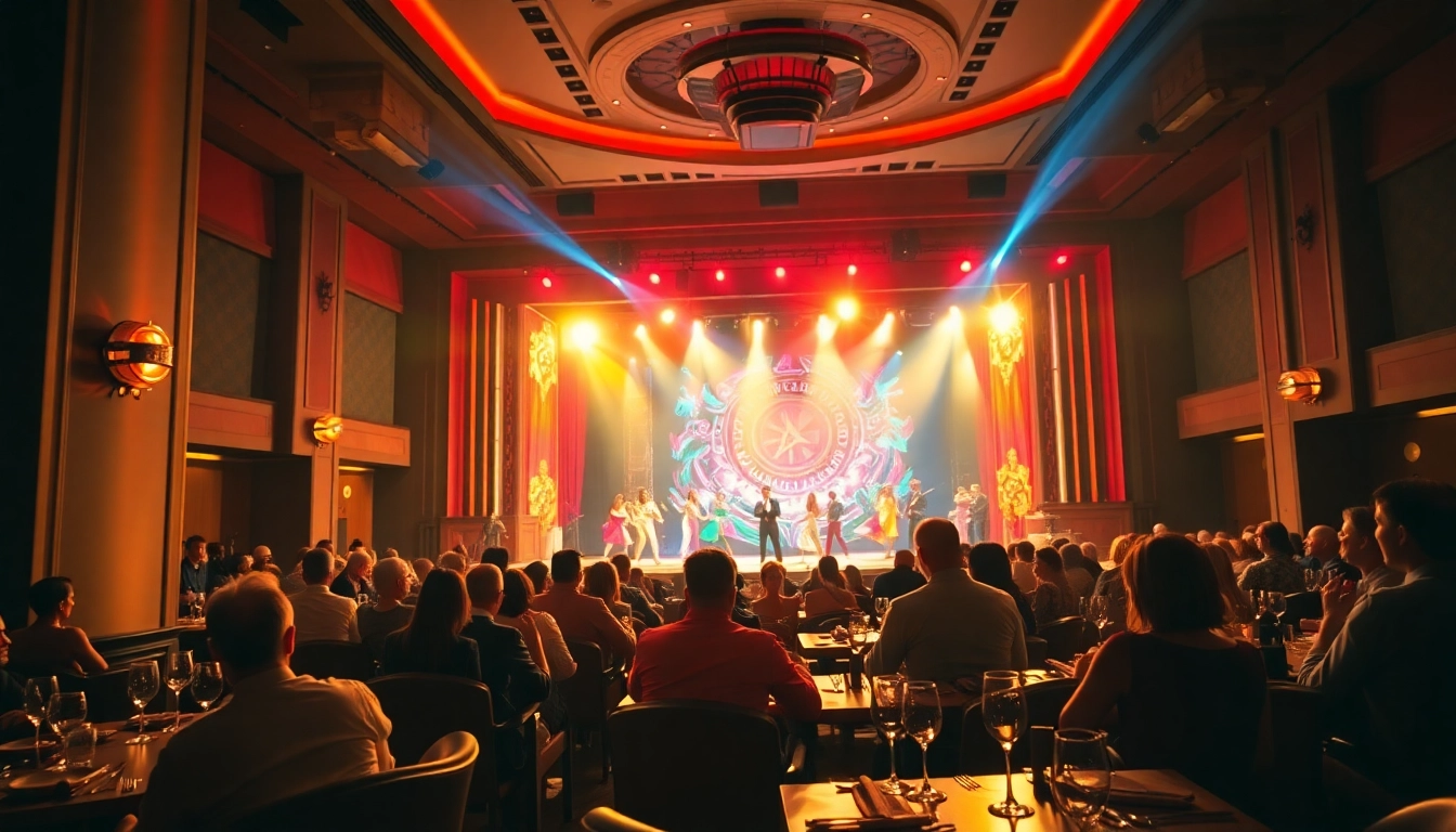 Dazzling dinner shows in Las Vegas featuring vibrant performers and a captivated audience.