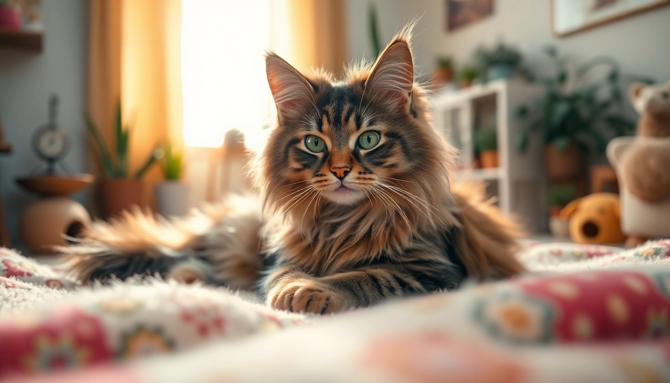 Maine Coon cats for sale Sacramento, showcasing a relaxed Maine Coon cat in a cozy home environment.