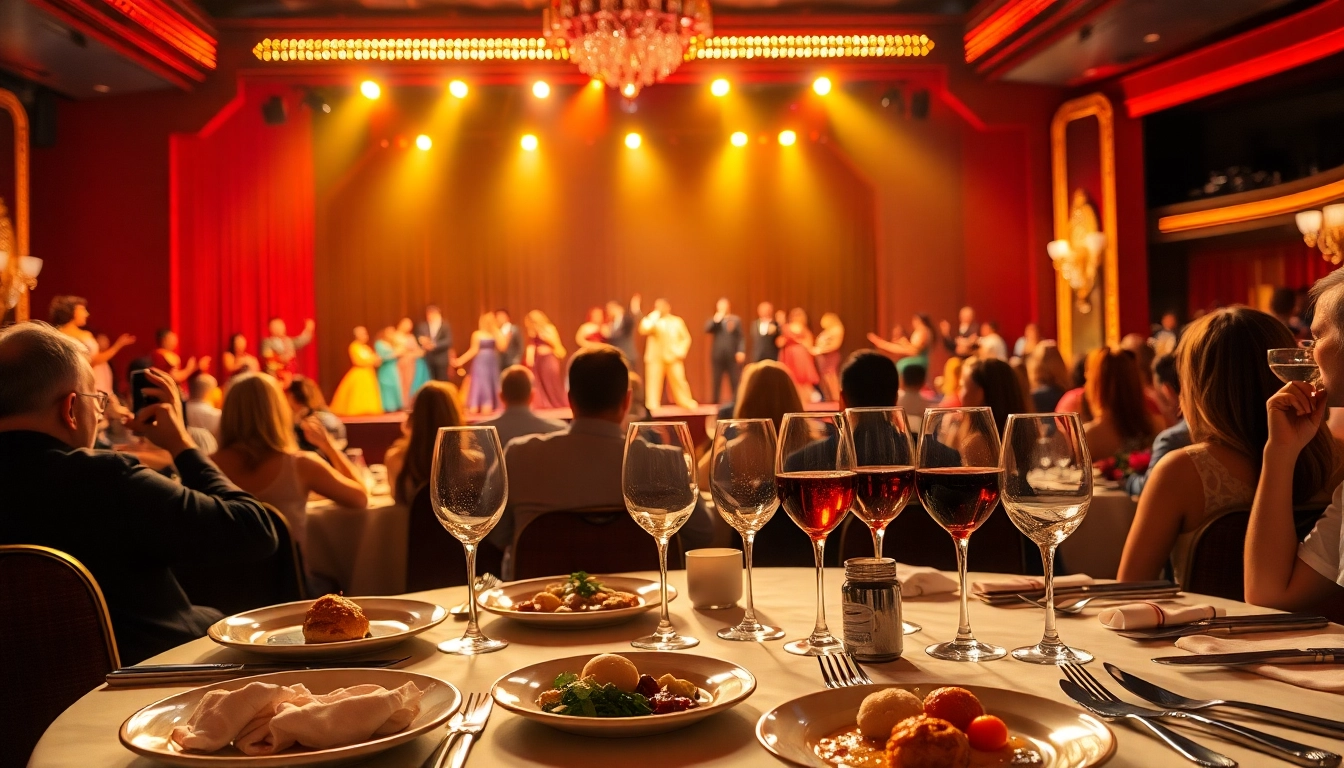 Experience a lively dinner theatre las vegas performance with elegant dining and vibrant entertainment.