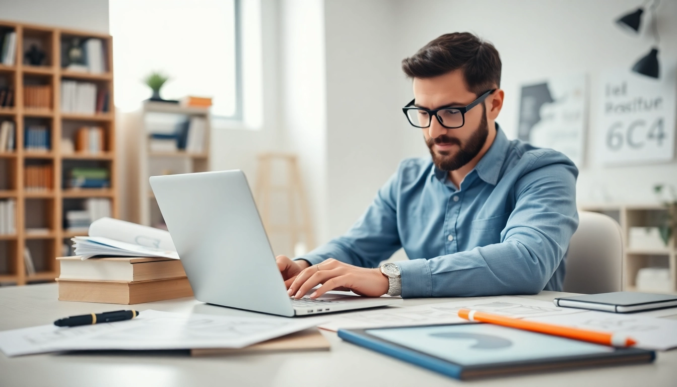 Hire a skilled wordpress developer near me working on a laptop in a modern office.