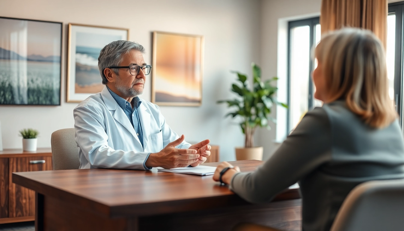 Psychiatrist engaging with a patient in a calm and professional office environment.