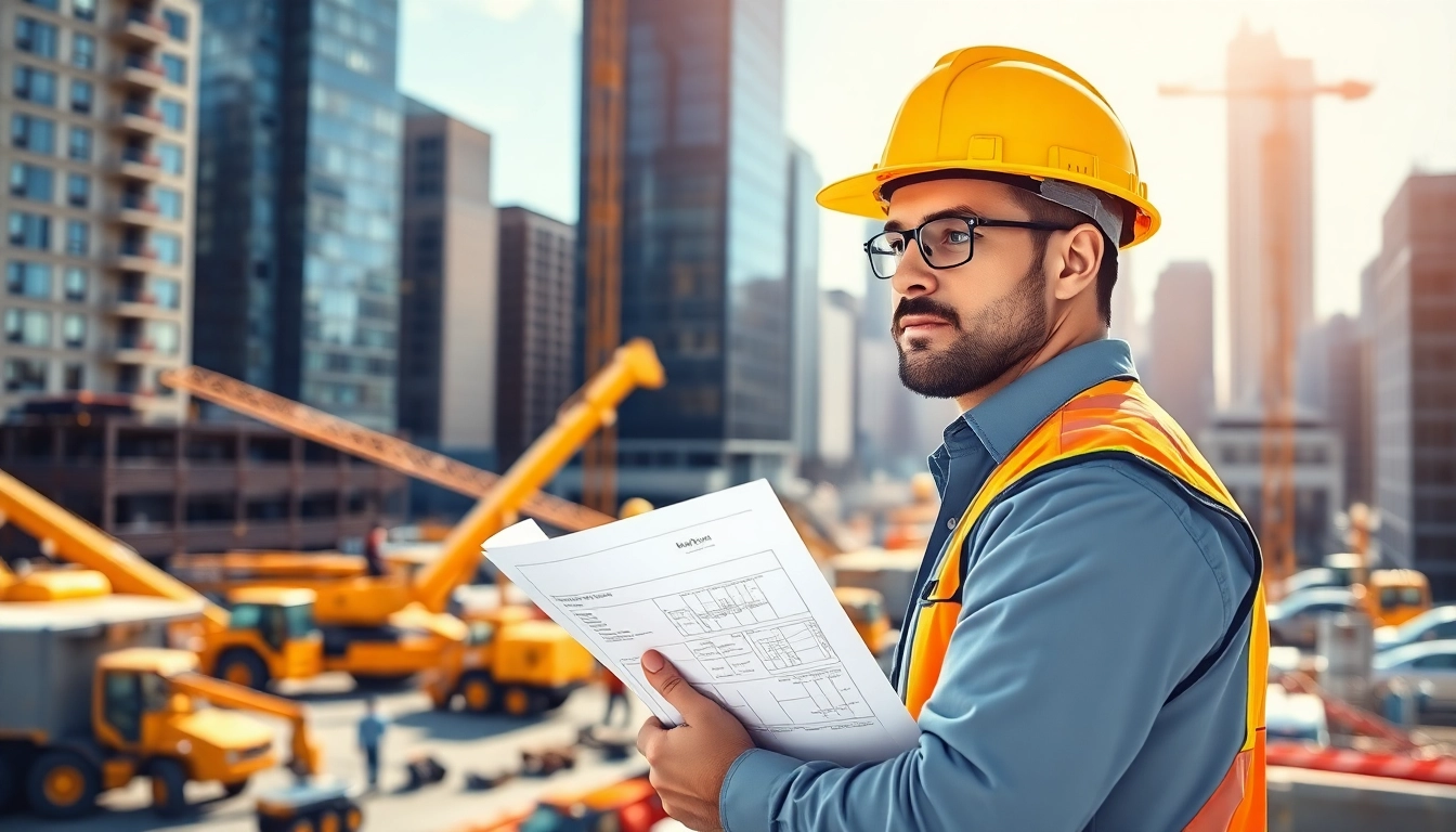 Manhattan Commercial General Contractor directing a construction project with blueprints.
