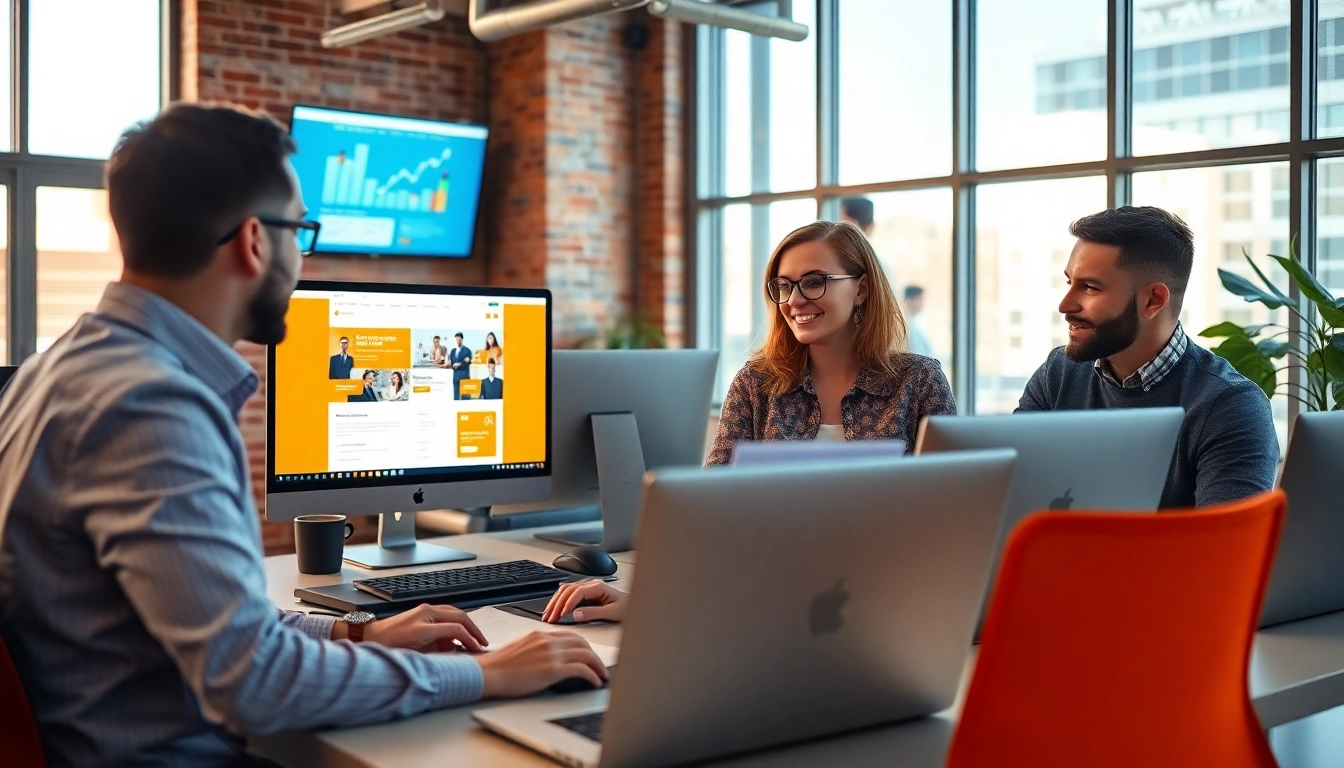 Kansas City web design company team brainstorming and designing digital projects in a modern workspace.