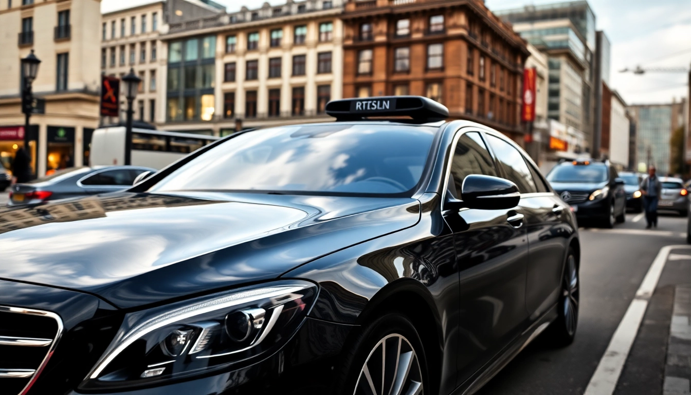 Experience chauffeur service london with a luxury black car against London's iconic skyline.
