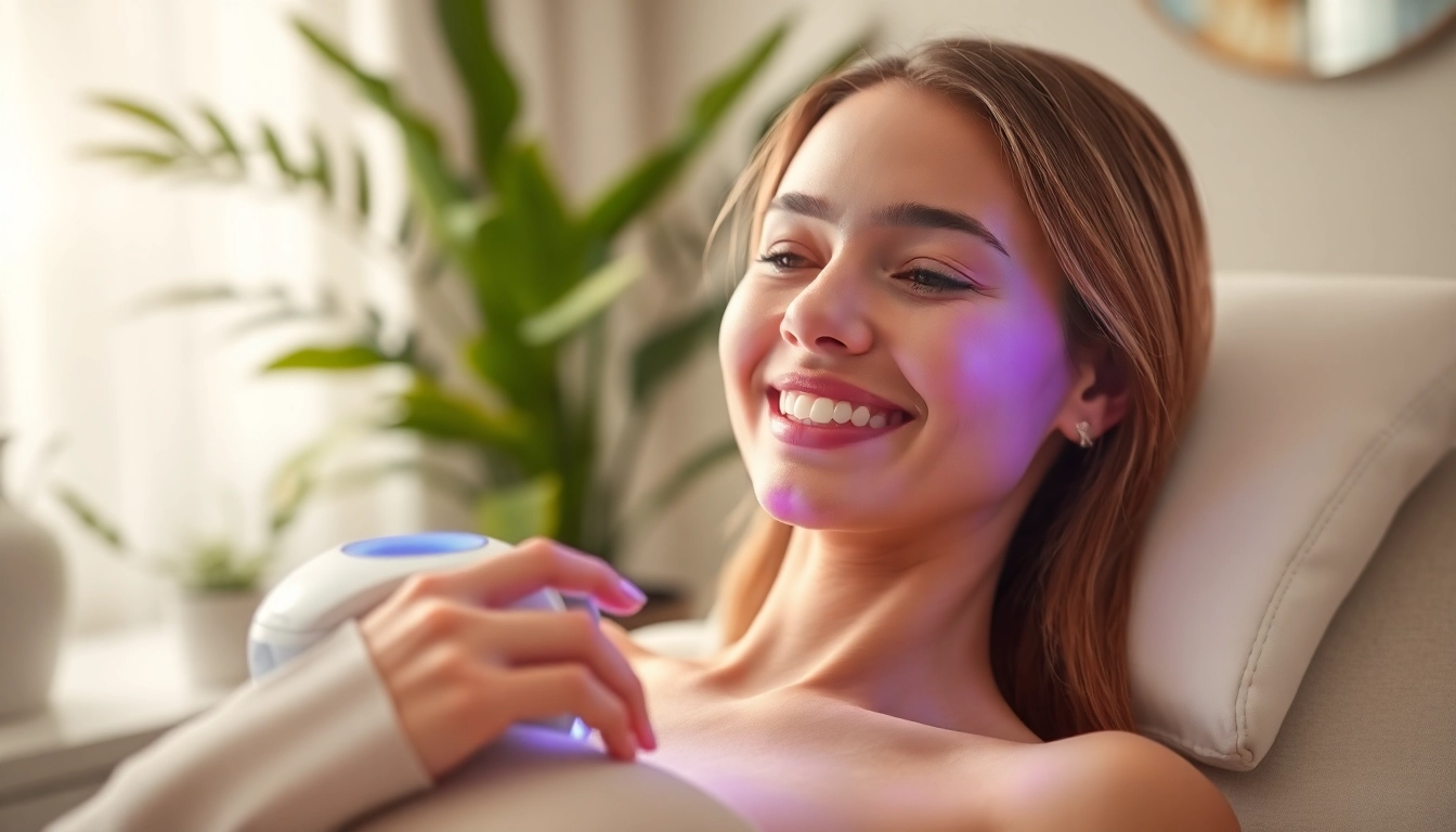 Experience the transformative effects of md quasar LED light therapy device in a serene beauty clinic.