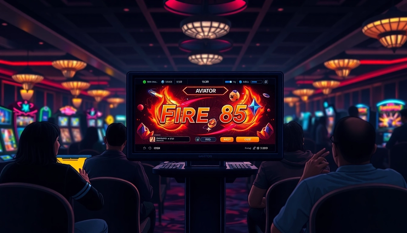 Engaging players immersed in the Aviator Fire85 online game in a vibrant casino environment.