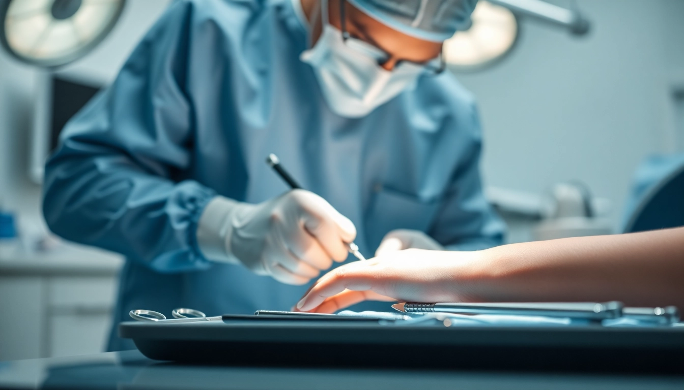 Handchirurgie Braunschweig: surgeon conducting a delicate hand surgery with precision.