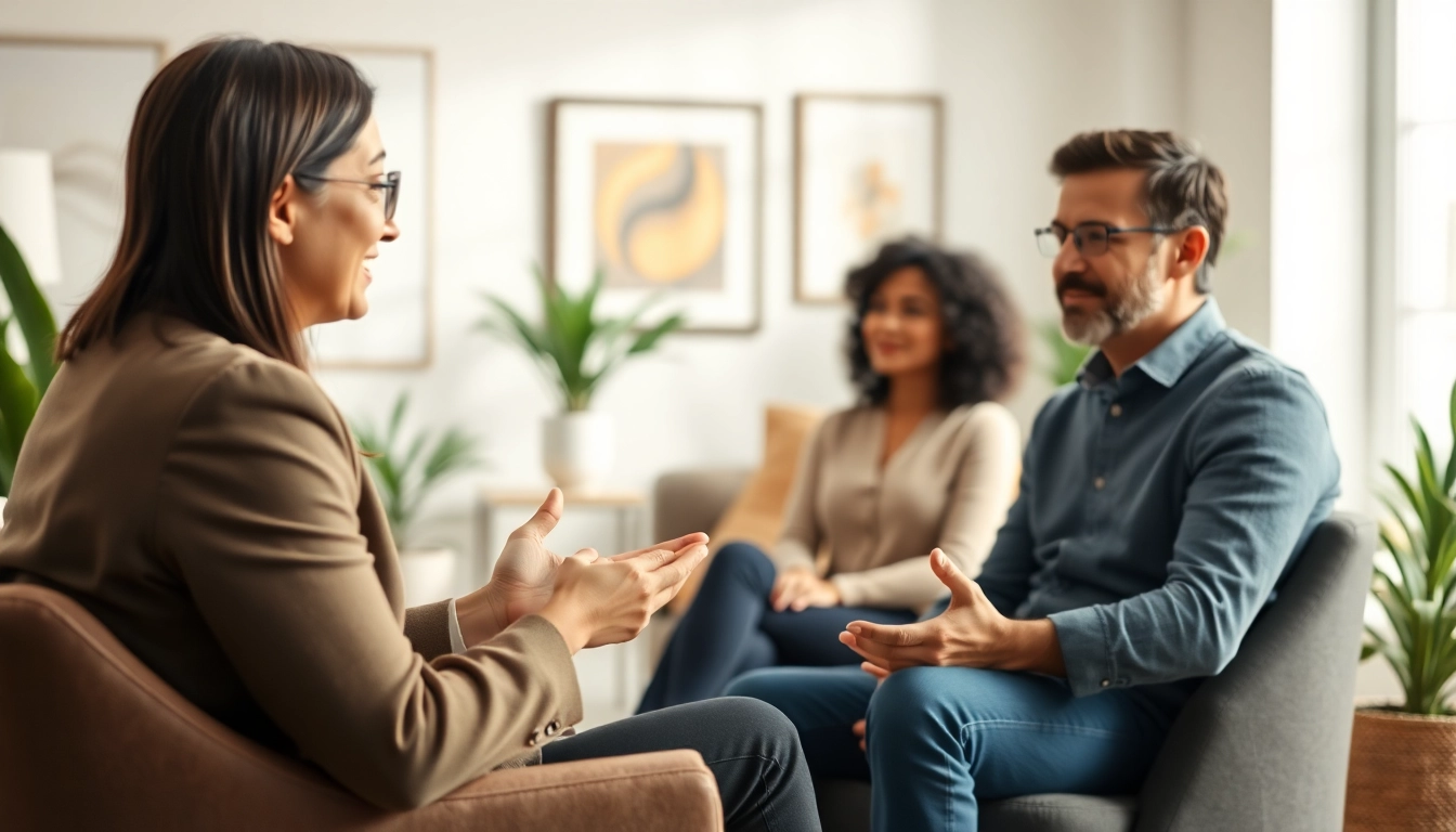 Supportive session with a relationship coach helping a couple improve their connection.