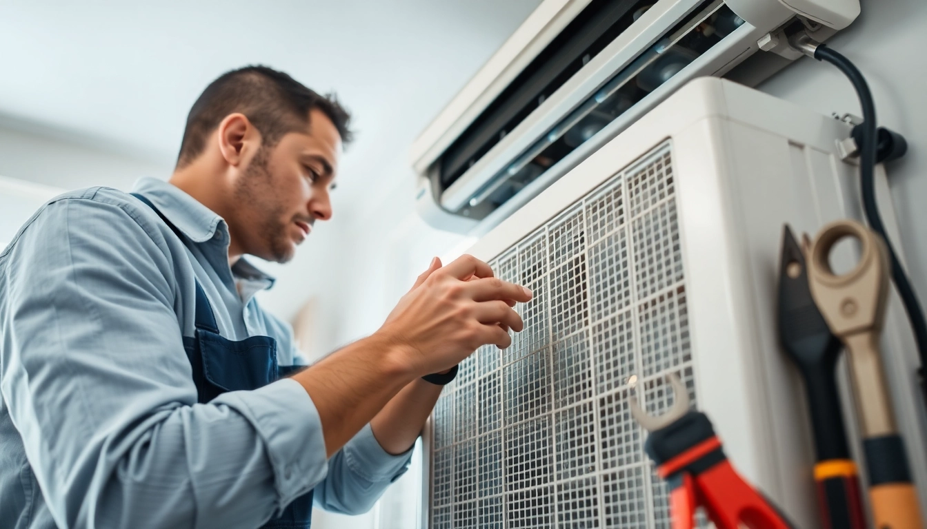 Repair-HVAC by a skilled technician working on an air conditioning system indoors.