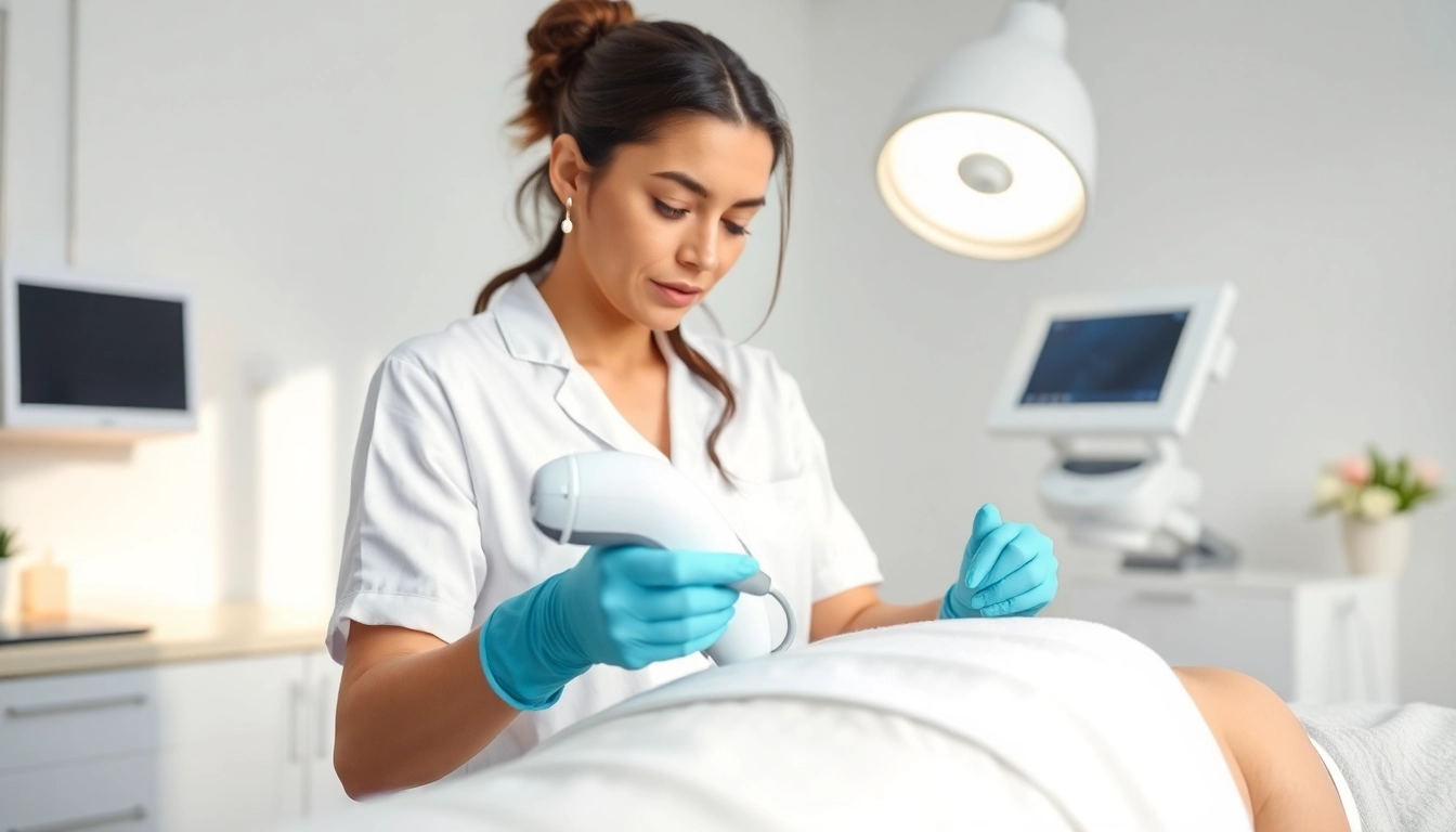 Administering cellulite therapy with advanced techniques in a tranquil clinic environment.