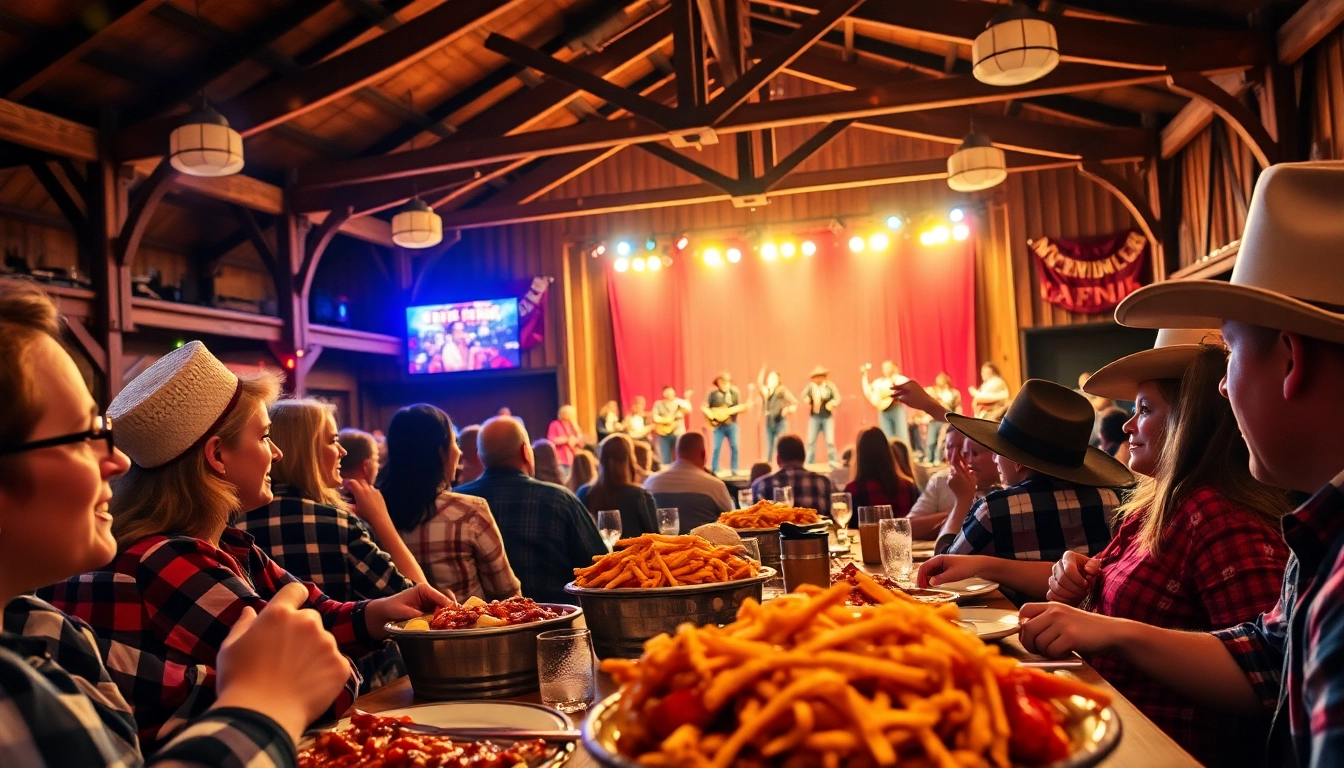 Experience the vibrant atmosphere of firelight barn photos during a lively western dinner theater show.