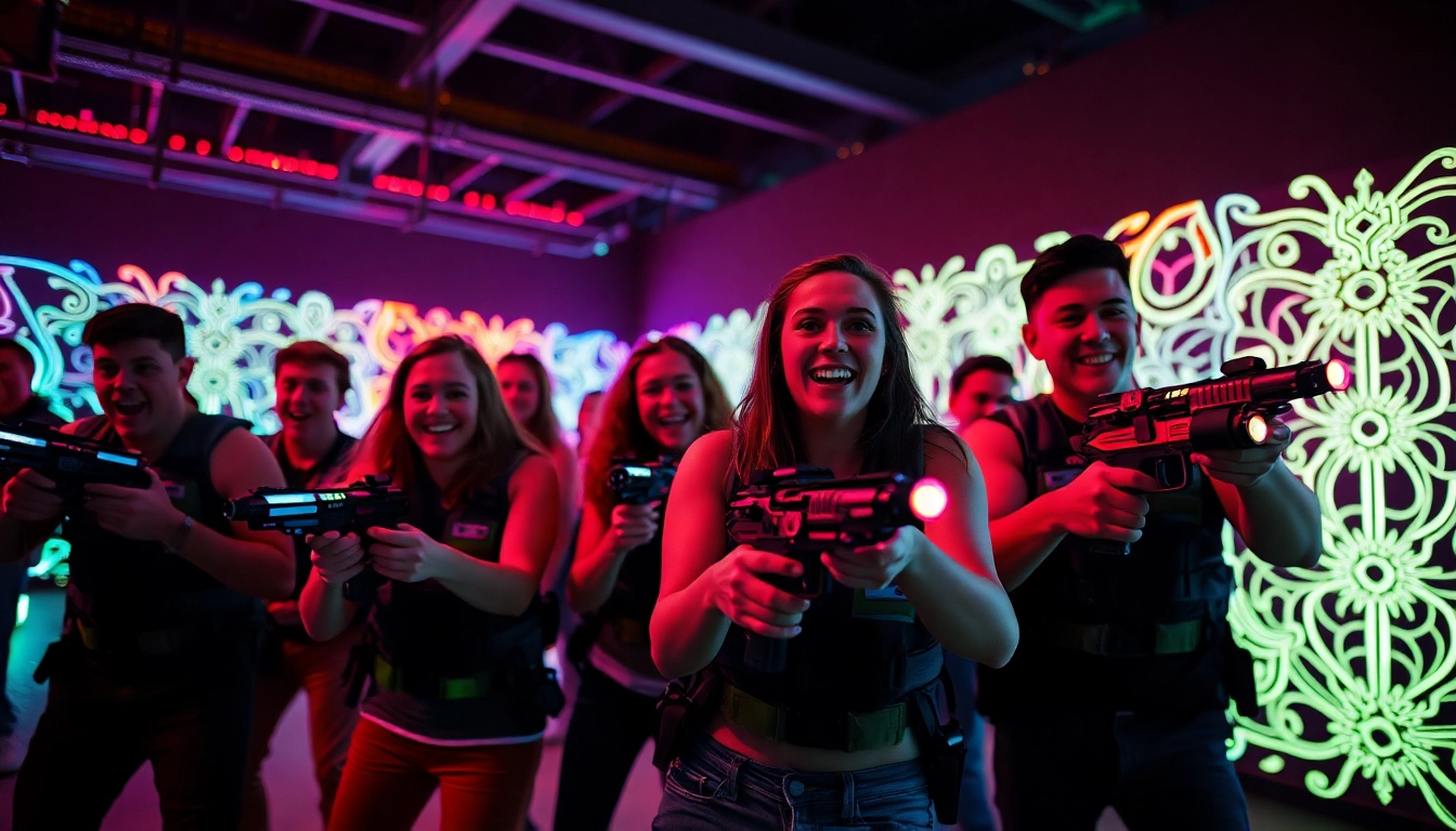Players engaging in an action-packed laser tag game with glowing gear.